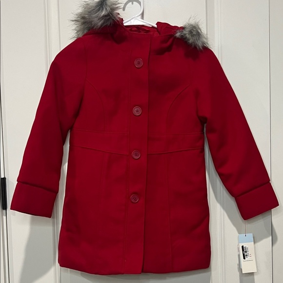 CAT & JACK RED HOODED PEA COAT - Picture 1 of 5